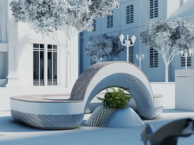 Modern Outdoor Chair With Unique Curved Design In Urban Public Space 3d model