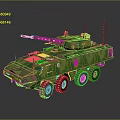 Military Armored Vehicle With Camouflage Paint Six Wheeled Design Turret And Cannon For Combat