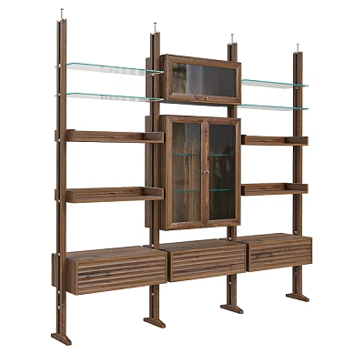 Modern Wooden Bookcase With Glass Shelves Glass Door Cabinet And Drawers 3d model