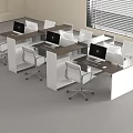 Modern Office Desks With Multiple Workstations White Chairs And Computers In Open Office Space 3d model