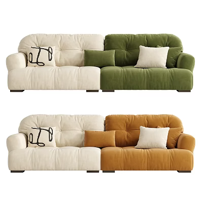 Beige Green and Orange Two Seater Sofas with Decorative Pillows in Living Room 3d model