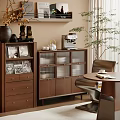Modern Wooden Buffet Cabinet With Coffee Machine Tea Set And Potted Plant In Dining Area