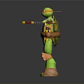 Green Turtle Character With Orange Mask Brown Arm Knee Pads Standing Arms Outstretched Holding Nunchucks