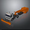 Orange And White Utility Truck With Front Plow And Rear Specialized Equipment