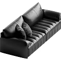 Modern Black Leather Multi-person Sofa With Decorative Pillows And Structured Tufted Design 3d model