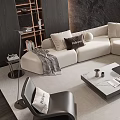 Modern White Sectional Sofa And Black Coffee Table Set With Decorative Pillows And Throw Blanket