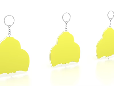 Three Yellow Check-in Keychains With Shaped Design And Silver Chains Rings 3d model