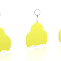 Three Yellow Check-in Keychains With Shaped Design And Silver Chains Rings