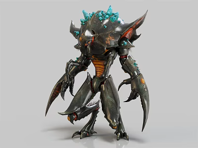 3D Fantasy Creature Character Design With Sharp Claws Green Spikes And Orange Details 3d model
