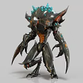 3D Fantasy Creature Character Design With Sharp Claws Green Spikes And Orange Details