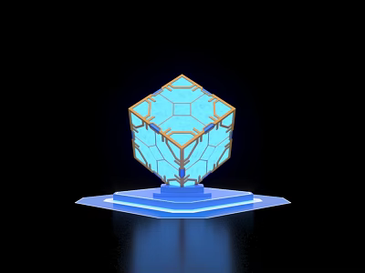 Futuristic Illuminated Photo Spot With Blue Geometric Cube And Glowing Base Design 3d model