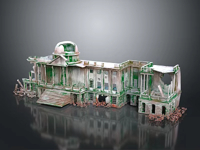 Ruined Classical Architecture Featuring Dome Columns Stone Steps Debris And Reflective Base 3d model