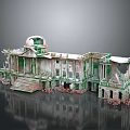Ruined Classical Architecture Featuring Dome Columns Stone Steps Debris And Reflective Base