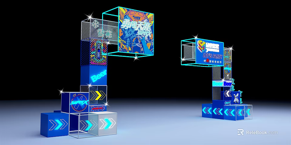 Dance Dimension China Telecom 3D Display With Blue Cube Structure And Light Effects 3d model