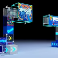 Dance Dimension China Telecom 3D Display With Blue Cube Structure And Light Effects 3d model