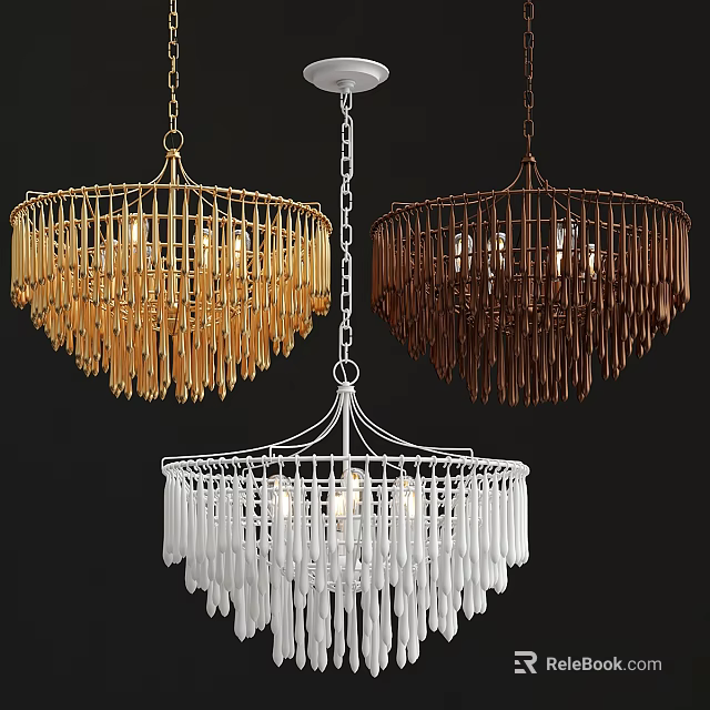 Elegant Gold Brown White Modern Fringed Chandeliers For Home Interior Design 3d model 