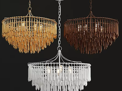 Elegant Gold Brown White Modern Fringed Chandeliers For Home Interior Design 3d model
