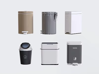 Various Modern Trash Cans with Different Colors and Designs for Home Kitchen Bathroom 3d model