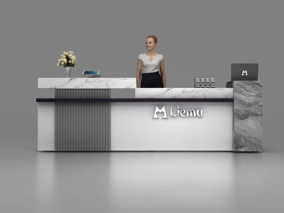 Modern Lienu Reception Desk With Marble Surface Receptionist Flower Vase And Monitor 3d model