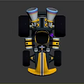 Yellow Go Kart With Black Stripes Large Tires And Dual Exhaust Pipes