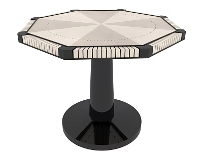 Modern Elegant Octagonal Dining Table With Geometric Inlaid Tabletop And Sturdy Black Pedestal Base 3d model
