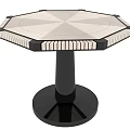 Modern Elegant Octagonal Dining Table With Geometric Inlaid Tabletop And Sturdy Black Pedestal Base