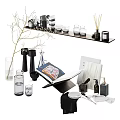 Elegant Modern Bathroom Accessories With Glass Cups Aromatherapy Bottles And Towel Storage