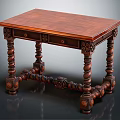 Antique Carved Wooden Table With Twisted Legs And Ornate Drawer Design