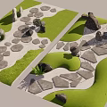 Natural Garden Stepping Stones Path With Green Grass And Gravel Areas