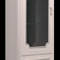 Elegant White Cabinet With Glass Door Shelves And Decorative Floral Motifs Legs