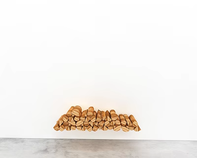 Stone Wood Curved Structure With Stacked Wooden Blocks On Gray Stone Floor And White Background 3d model