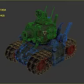 3D Rendered Green Military Tank With Cannon Tracks Antennas And Red Triangle Markings