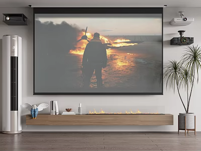 Modern Projection Monitoring System Indoor Setup With Projector Screen And Surveillance Cameras 3d model