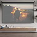 Modern Projection Monitoring System Indoor Setup With Projector Screen And Surveillance Cameras