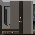 Modern Entryway Shoe Cabinet Design With Oval Mirror And Mickey Mouse Figurine