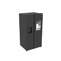 Modern Stainless Steel Refrigerator With Digital Screens And Water Dispenser Features