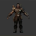Sci-Fi Warrior In Mechanical Armor With Metallic Components And Detailed Armored Gear