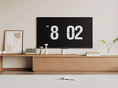 Modern Wooden TV Stand With Flat Screen TV Books Decorative Vase And Picture Frame 3d model