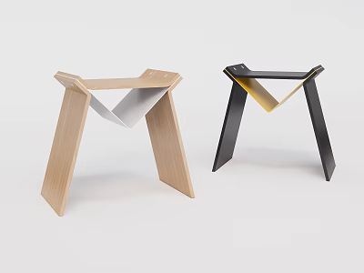Two Modern Coffee Tables With Light Wood And Black Geometric Frame Structures 3d model