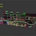 Black Steam Train Model With Yellow Details And Red Mechanical Parts On Gray Reflective Surface