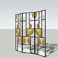 Modern Folding Decorative Screen With Black White Frame And Gold Patterns 3d model