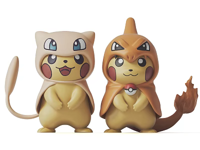 Two Pikachu Plush Dolls With Cosplay Costumes Of Other Pokemon 3d model