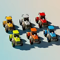 Multiple Colorful Electric Toy Bulldozers with Vibrant Designs and Playful Features