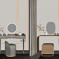 Elegant Modern Vanity Table Interior With Round Mirror Stool And Gold Accents 3d model