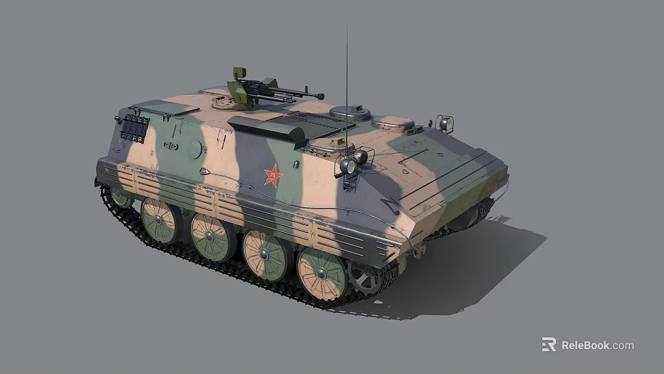 Armored Military Vehicle With Camouflage Paint Tracks And Roof Mounted Weapon Red Star Emblem 3d model 