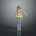 Cute Cartoon Child With Green Hair Red Bows Orange Top Yellow Skirt And Open Arms