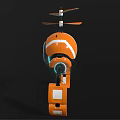 Orange Robot Character With Spherical Body Blue Glowing Eye Mechanical Legs And Propeller