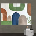 Colorful Abstract Wall Art With Green Orange Blue Beige Curves And Textured Design