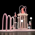 Pink Arched Decorative Display With Lighted Structure Moon Star Elements And Base 3d model