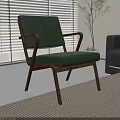Green Leisure Chair With Wooden Frame And Comfortable Armrests In Modern Living Room